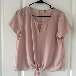 Pink Rose Blush Tie-Front Short Sleeve Blouse